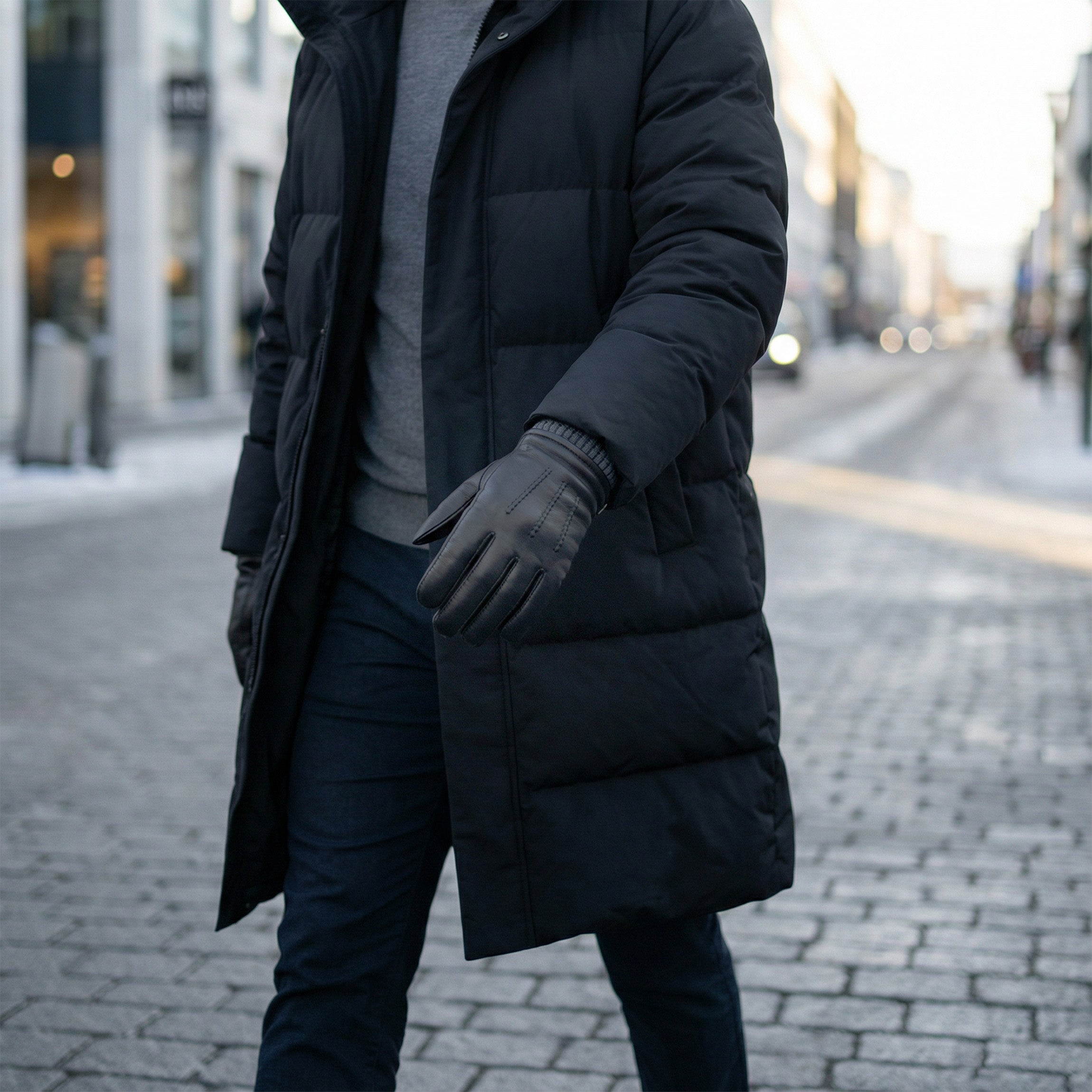 Alex nahkaiset kosketusnäyttöhanskat M - musta